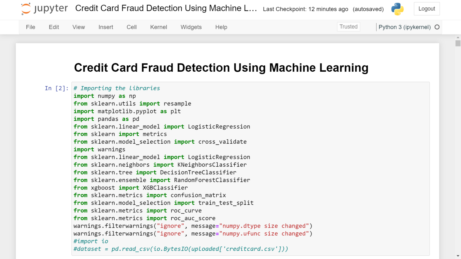 Credit Card Fraud Detection Using Machine Learning Project - VTUPulse.com